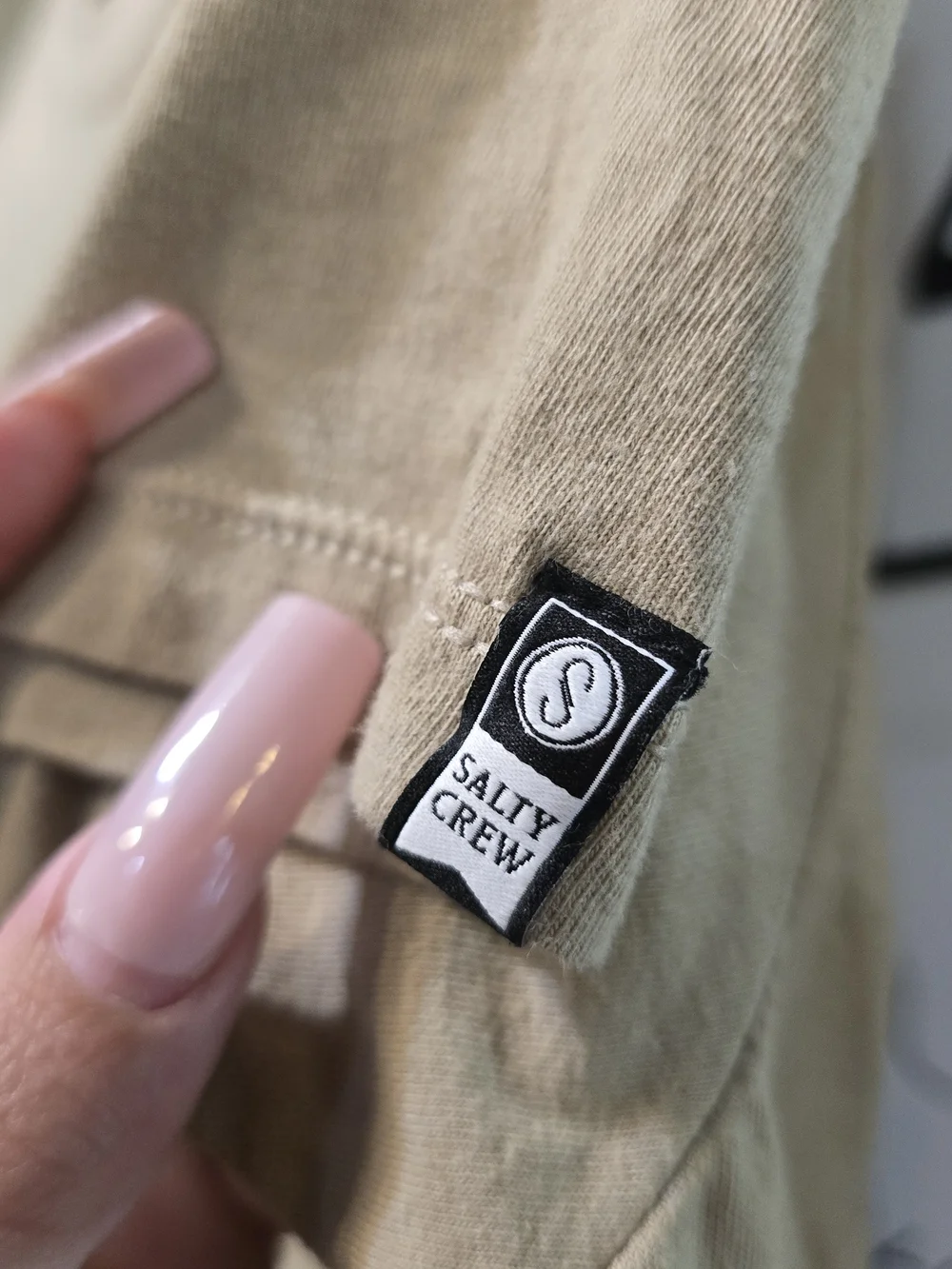 Salty Crew Tan Short Sleeve Tee with Flag Chest Logo